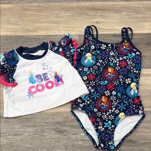 Disney Girls Frozen Princess Swimsuit Set, one piece suit and top size 7/8